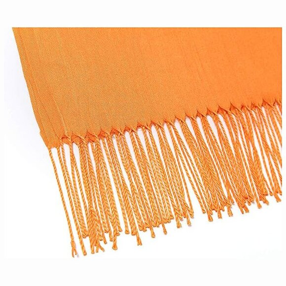 Large Soft Cashmere Silky Solid Shawl Wrap Scarf for Women-Orange - Picture 5 of 6